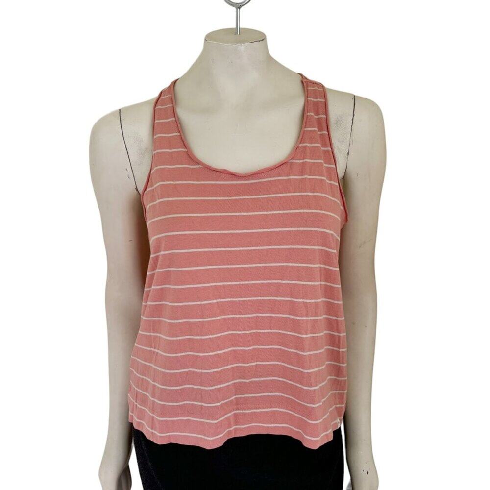 PACT 100% Organic Cotton Striped Racerback Tank in Peach  SZ M